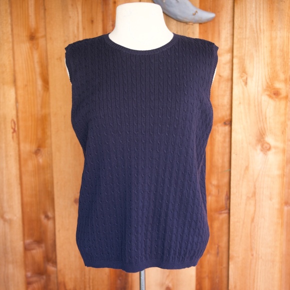 Karen Scott 100% Cotton Cable Knit Sleeveless Sweater Vest Made In UK Woman's XL - Picture 9 of 14
